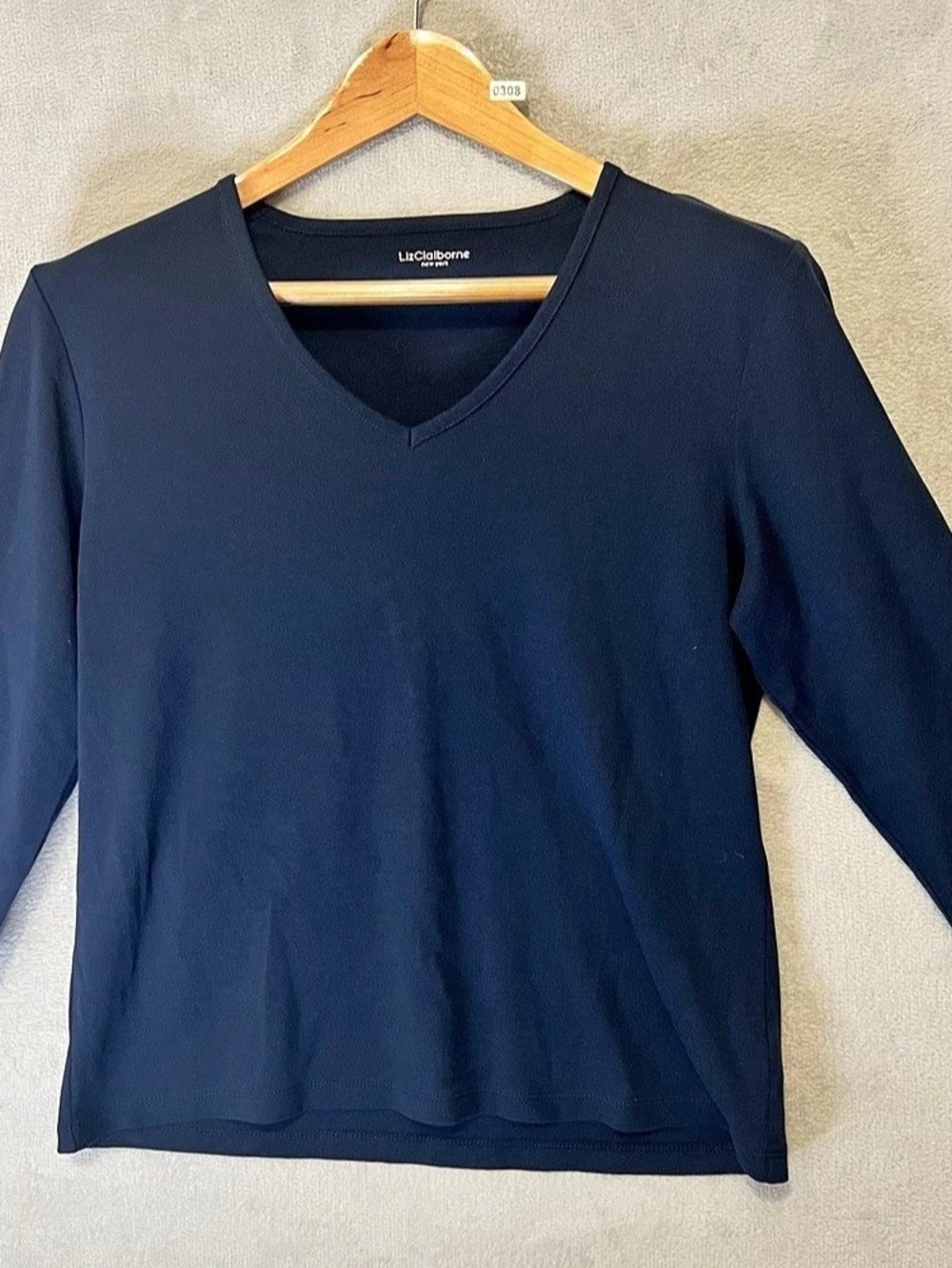 Liz Claiborne V-Neck Cotton Top in Blue Size Large Like New